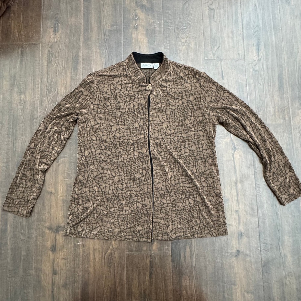 Chico's‎ Travelers Jacket Abstract Print Button Front Lightweight Size 2/Large